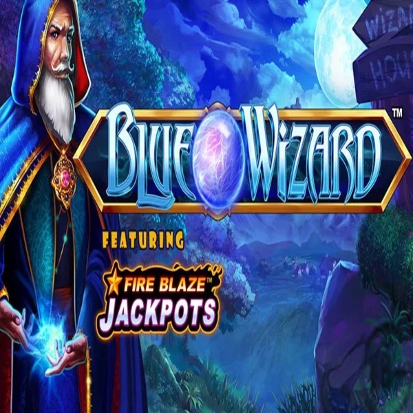 Blue Wizard Fire Blaze Jackpots online game logo by Rarestone Gaming on ally-spin.eu